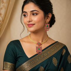Kempu CZ Pendant and Earrings With Nanu - NN00863