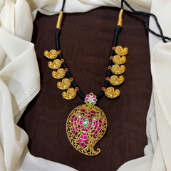 Gandaberunda Jadau Pendant with Mango Black Dori - BD00158