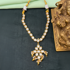 Beautiful Stone Necklace with Flower Pendant in Kundan - KN00570