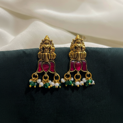 Jadau Nakshi Lakshmi Lotus Earrings With Back Screw - KE00576