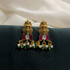 Jadau Nakshi Lakshmi Lotus Earrings With Back Screw - KE00576