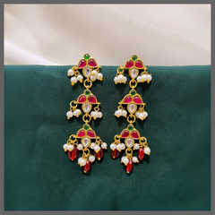 Emerald and Ruby Stone Earring in Kundan - KE00252