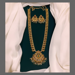Antique Mango Haram With Peacock Pendent In Nakshi - NH00204