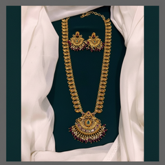 Antique Mango Haram With Peacock Pendent In Nakshi - NH00204
