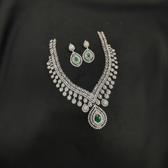 Emerald Stone Daimond Long Haram With Earrings - DH005