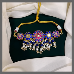 Blue Flower Choker in Kundan - KN00285