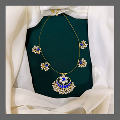 Big Dark Blue Chand Bail Necklace in Kundan - KN00216
