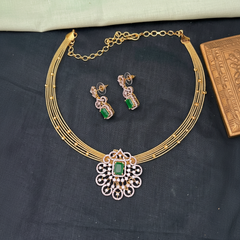 Invisible Multi Layer Choker With Diamond Pendant - Dn0068
