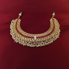 Beautiful moon ruby Kundan necklace with pearls - KN00159