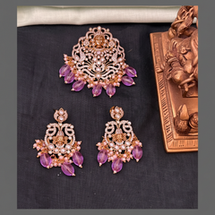 Beautiful Stone Lord Balaji Pendant With Earrings - NP0095
