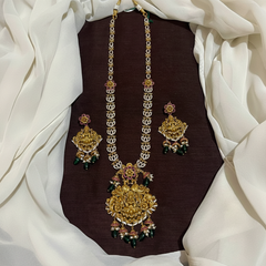 CZ Stone Lakshmi Long Haram In Gold Polish - NH00183