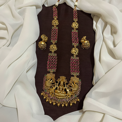 Kempu Long Lakshmi Haram With Jhumkis - NH00184