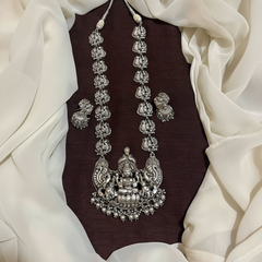 Silver Polish Lakshmi Nakshi Long Haram- NH00185