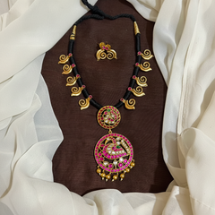 Beautiful Jadau Black Dori WIth Peacock Pendant - BD00171