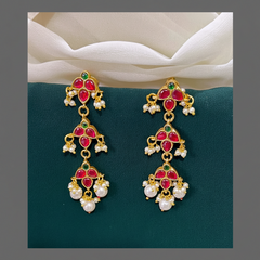 Emerald and Ruby Stone Earring in Kundan - KE00252
