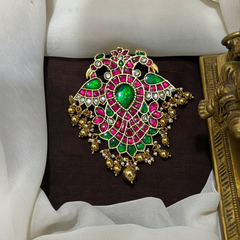 Jadau Elegant and Grand Gandaberunda pendant in gold polish - KP00211