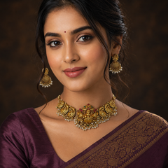 Antique Polish Nakshi Choker With Jhumki - NN00979