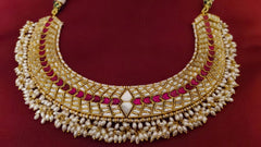 Beautiful moon ruby Kundan necklace with pearls - KN00159