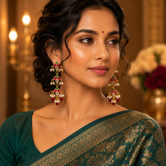 Emerald and Ruby Stone Earring in Kundan - KE00252