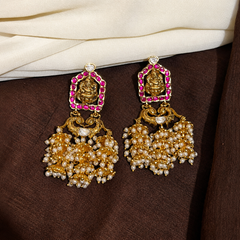 Jadau Stone Lakshmi 3 jhumki traditional earrings - KE002
