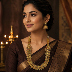 Long Kaasu Haram with earrings - NH00458