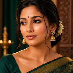 Ruby Flower Jhumki Earring in Kundan - KE00318
