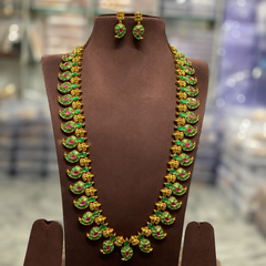 Jadau Mango Long Haram With Earings - KH00427