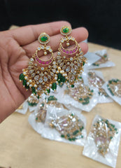 Emerald and white Stone Chandbali Earring in Nakshi - NE00515