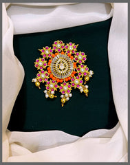 Coral Beads with Flower pendent in Kundan - KP00139