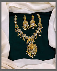 Beautiful White Stone Haram with Lakshmi Pendent in Nakshi - NH00275