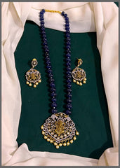 Dark Blue Pearl Haram with Lard Ganesh Pendent -PB00171