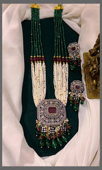 Beautiful white with Green pearl Haram with victorian pendent - PB00148