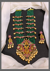 Emerald Pearl with Beautiful Pendent and Side Peacock Pendent - PB0069