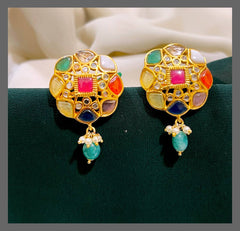 Multi Color Stud Earring in Kundan - KE00386