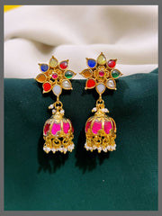 Multi Jhumki Earring in Kundan - KE00379