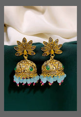 Antique Peacock Jhumki Earring in Kundan - KE00384