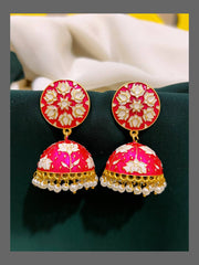 Beautiful Lotus Art Jhumki in Kundan - KE00406