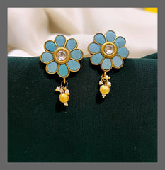 Turquoise blue Stud Earring in Kundan - KE00409