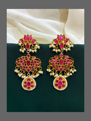 Beautiful Ruby Lotus Earring in Kundan - KE00281