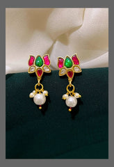 Multi Lotus Earring in Kundan - KE00432