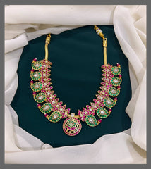 Emerald Mango Chain with Small Peacock Pendent in Kundan - KN00394