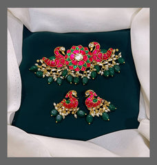 Beautiful Flower Choker with Swan in jadau - KN00398