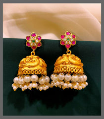 Ruby Flower with Peacock Jhumki - KE00438