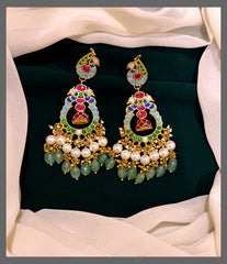 Multi Peacock Hugging Earring in Kundan - KE00439