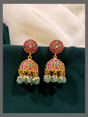 Beautiful Ruby Flower Jhumki in Kundan - KE00443