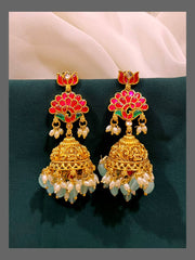 Ruby Lotus with Peacock Jhumki in Kundan- KE00444