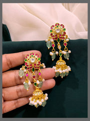 Beautiful Multi Flower Hugging Small Jhumki Earring in Kundan - KE00445