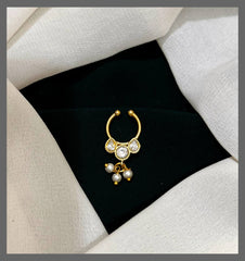 Small Beautiful stone Septum Nose Ring in Kundan - NR0023