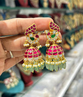 Beautiful Ruby Peacock in Jimiki in Kundan - KE00349