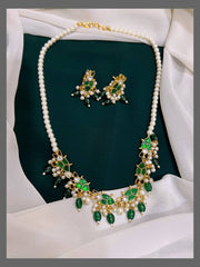 White Pearl with Emerald Necklace in Kundan - PB0015